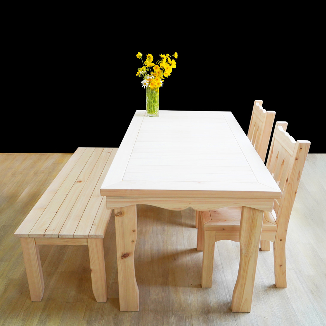 [식탁] 편백나무 4인용 식탁 풀세트 (식탁 + 벤치 + 의자 2개)